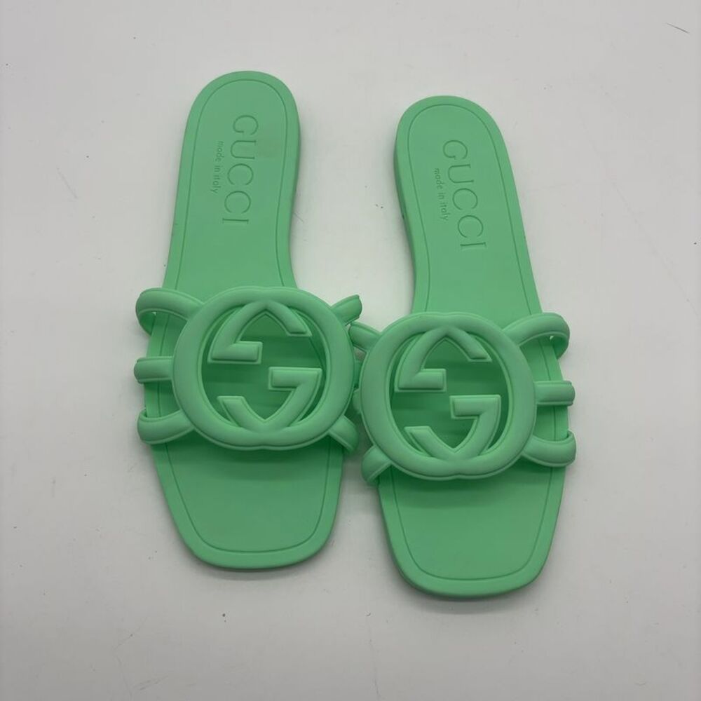 Gucci Mint Green Rubber Slide Sandals - Picture 3 of 6